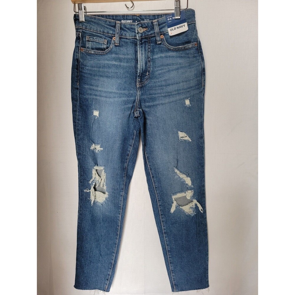 Old Navy Jeans Womens 2 Blue High-Rise O.G. Straight Ankle Distressed Raw Hem Nw
